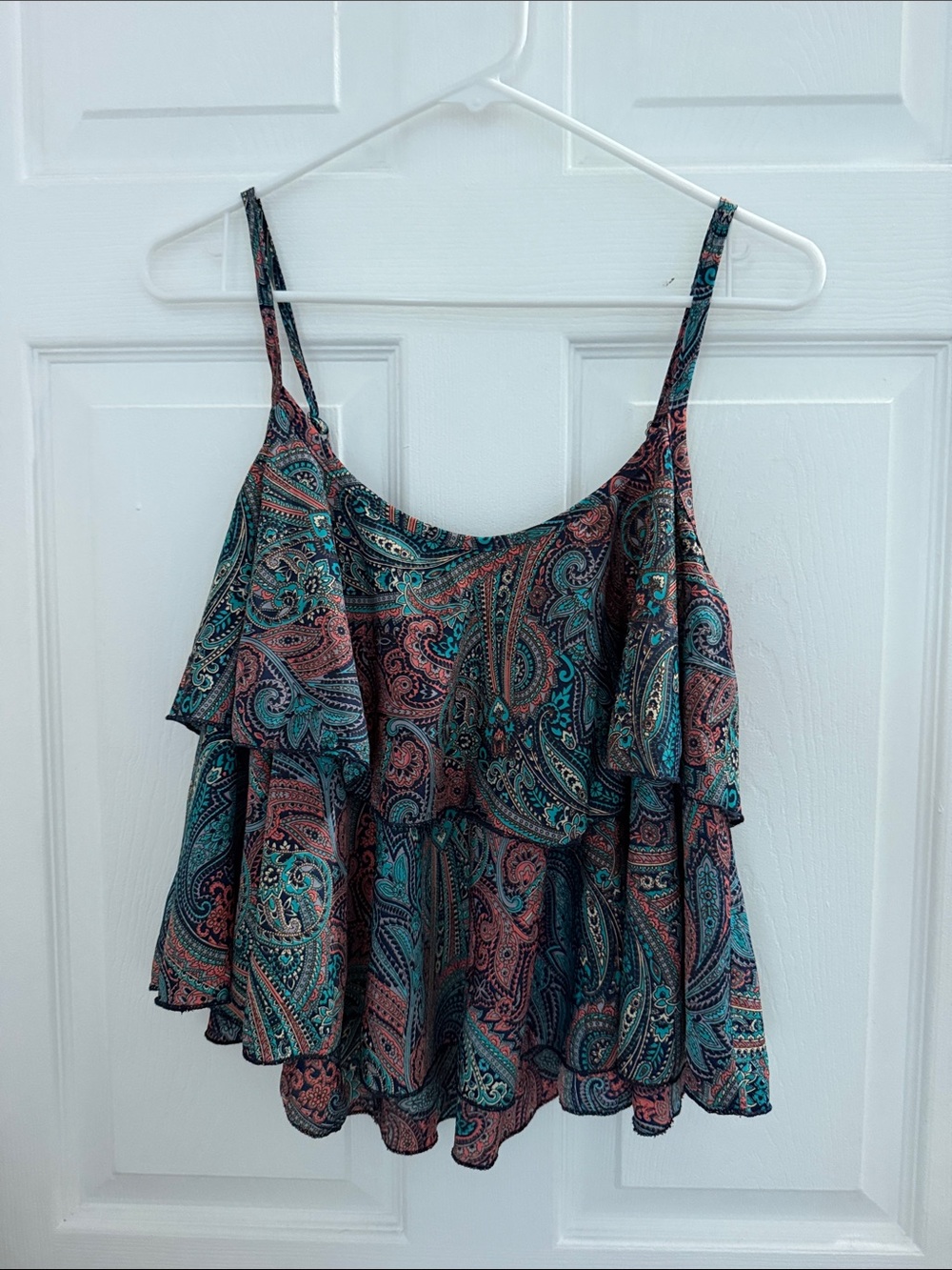 RAGA Paisley Ruffle Tank Top - Teal & Coral